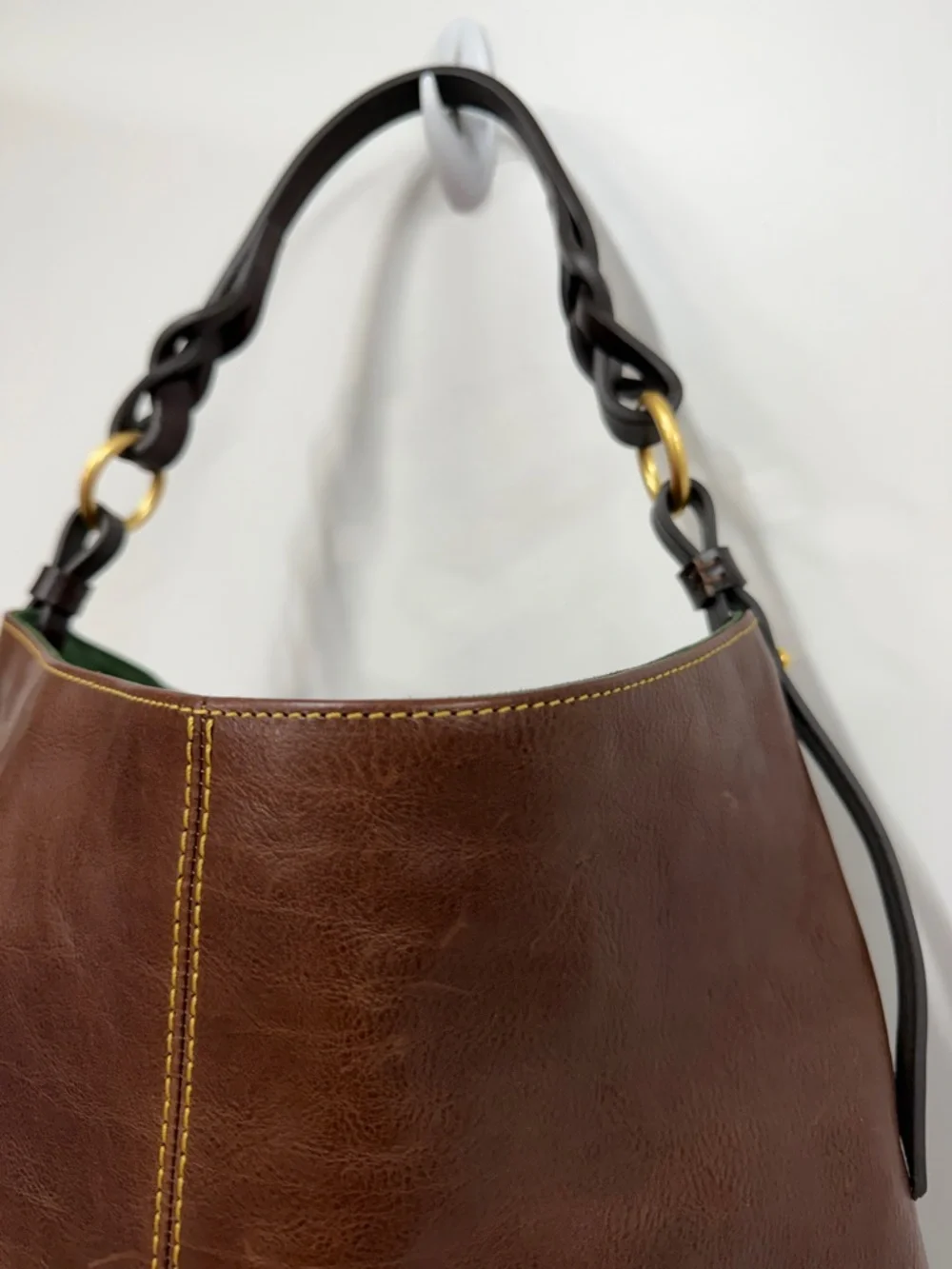 Dooney & Bourke Brown Leather Hobo with Braided Handle  florentine large